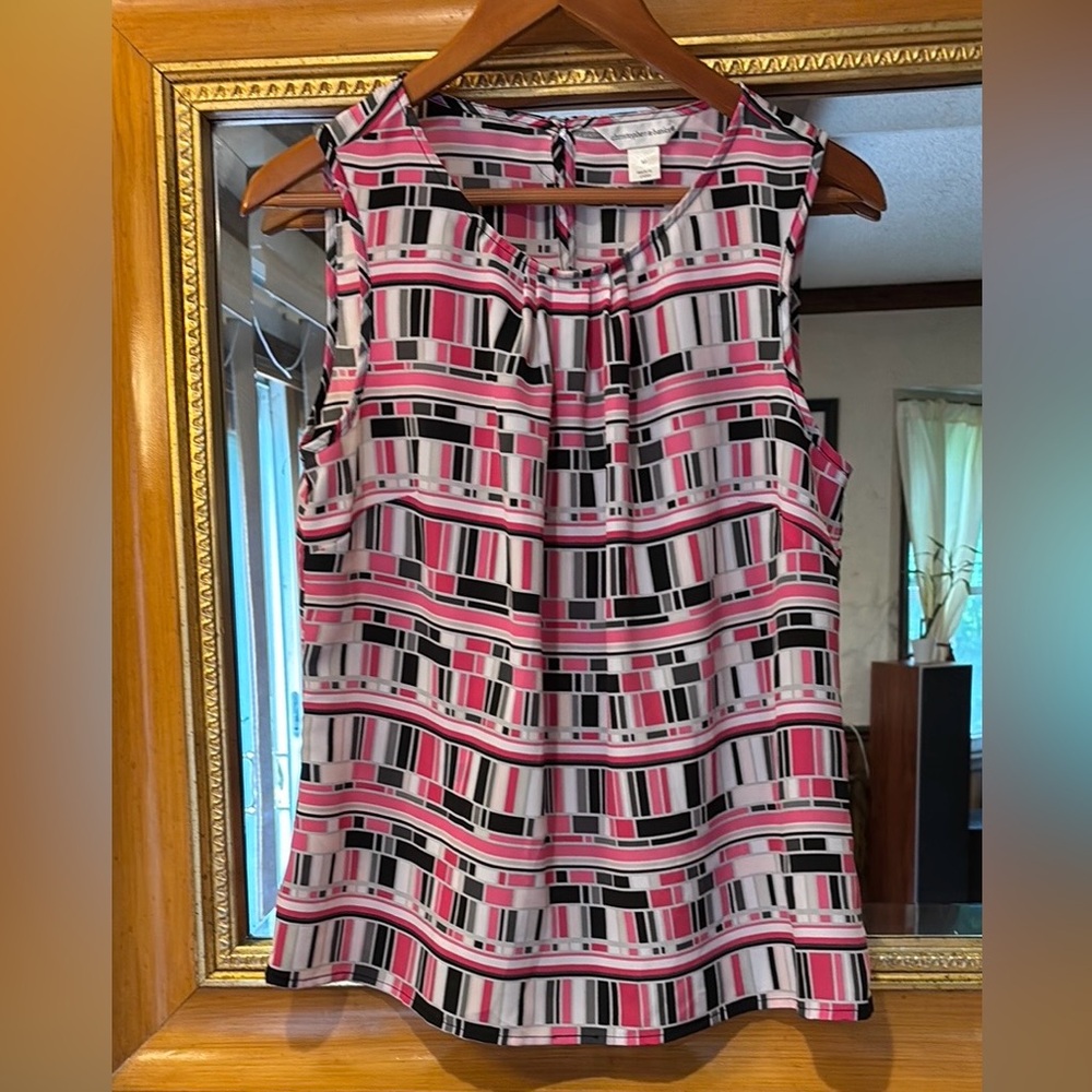 Christopher & Banks Pink & Black Geometric Dressy Tank - Size M